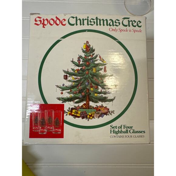 Spode Christmas Tree 15oz Highball Glasses Gold-Rimmed Elegant Holiday- SET OF 3 - Picture 8 of 9